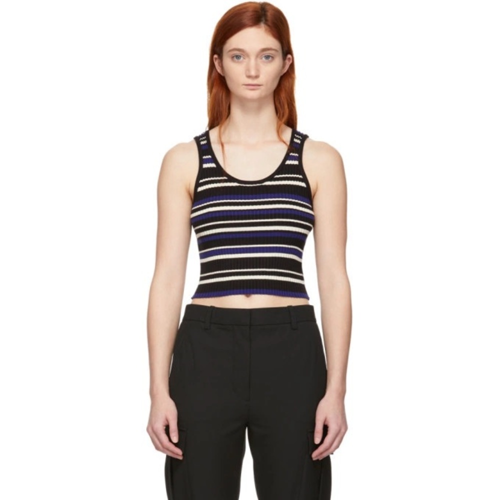 3.1 Phillip Lim Black and Blue Multi-Stripe Cropped Tank Top Size XS $275
